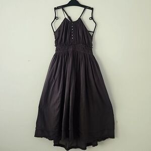 Free People Dark Gray Ruffle Hem Strappy Open Back Midi Dress XS (bx30)